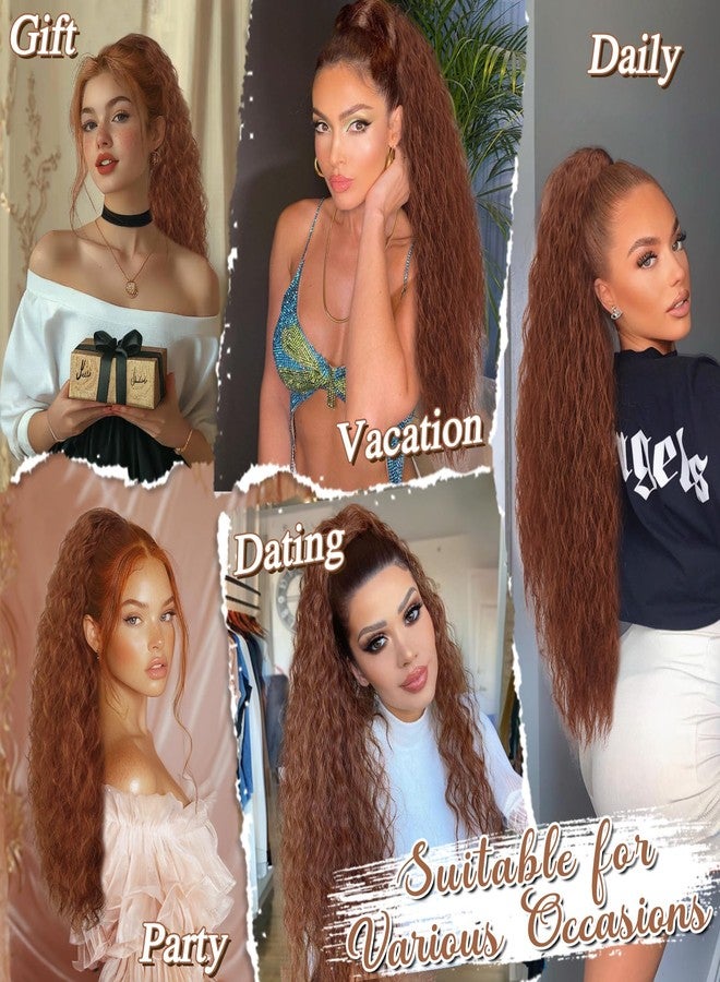 بارسدار وصلات شعر ذيل حصان طويلة مجعدة برباط من بارسدار، لون عنابي - 30 بوصة، مزودة بمشبك أحمر - وصلات شعر ذيل حصان صناعية بوهيمية ناعمة ذات مظهر طبيعي ومموج - Image 5